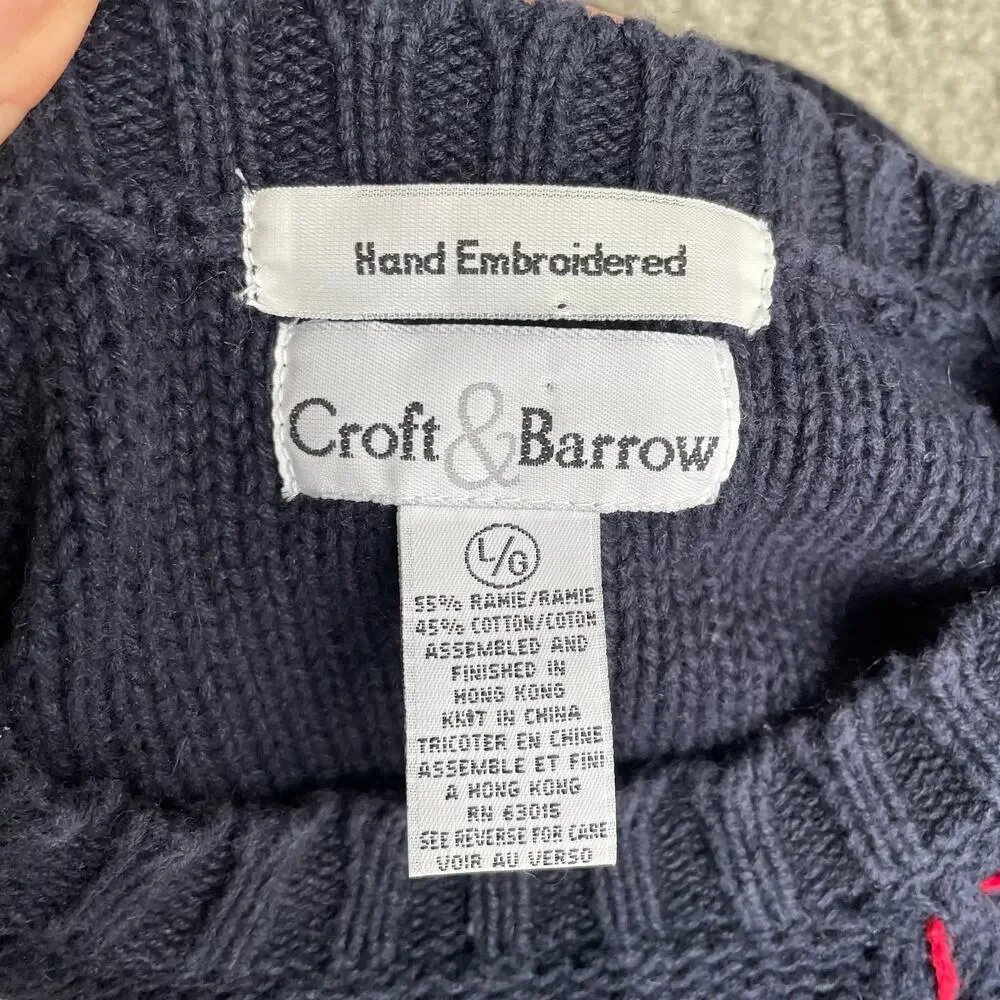 Vintage Hand Embroidered Chunky Cottagecore Navy Sweater - Size L